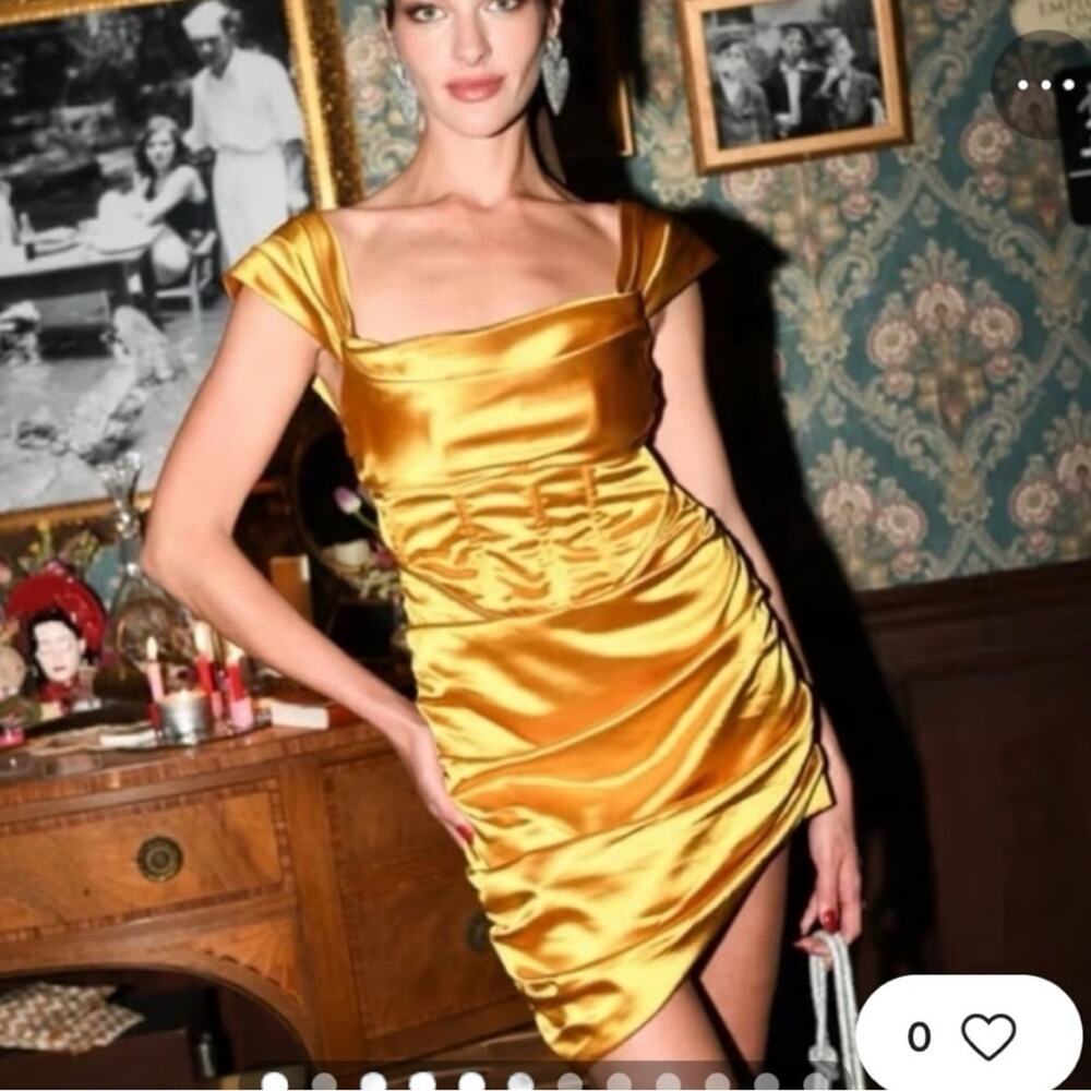 For Love and Lemons Drew Bustier Draped Mini Dress in Golden Yellow Size Medium